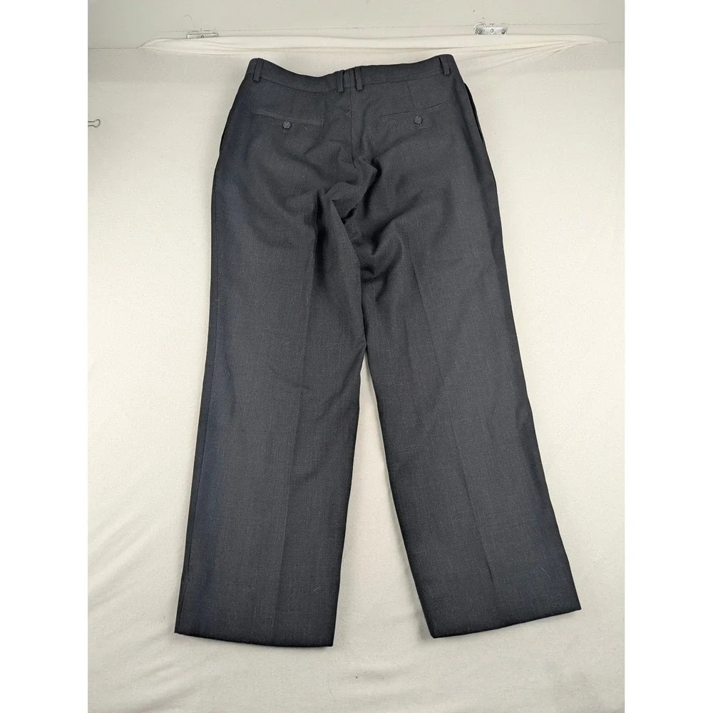 Pronto Uomo Mens Wool 44S 38x29 Charcoal Gray Flat Front Dress Pants Trousers